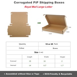Corrugated Cardboard Shipping Boxes, 15x10x2cm Royal Mail Letter PIP Boxes, Packaging Mailing Boxes for Business, Posting, Storing or Gift(Pack of 10)