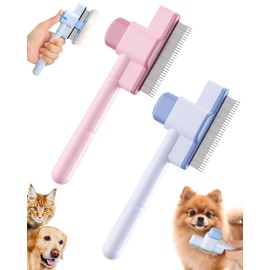 JUKOTA 2 Stück Selbstreinigender Flohkamm, Flohkamm für Katzen Flohkamm Hunde Mit Entriegelungsknopf, Haustier Hundebürste Katzenburste Selbstreinigend Katzenkamm für Kurzes und Langes Haar