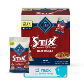 Blue Buffalo Stix Natural Soft-Moist Dog Treats TO-GO, Beef Recipe 1-oz Bags (Pack of 12)