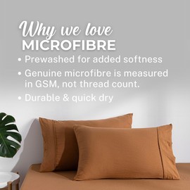 Dreamaker Double Fitted Combo Microfiber Sheet Set, Ultra Soft Plush Pre Washed Microfibre Bedding, Extra Deep 40cm Fitted Sheet & 2 Pillowcase, 3 Pieces, Rust, Double Bed