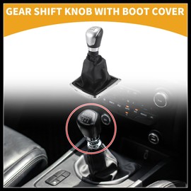 Hihaha 5 Speed Manual Gear Shifter Knob with Cover - Car Shift Lever Knob with Cover - for Ford Focus 2005-2012 Plastic Faux Leather Black Chrome - 1 Pc Durable Material
