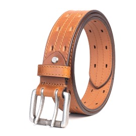 KERTZ Men's Leather Belt 38 mm Casual Leather Belt with Roller Double Prong Buckle | Jeans | Pants 24"-56" (Waist Size In Inch (40"-42"), Tan)