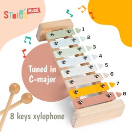 Stoie's Colour of joy Xylophone for Kids and Toddlers 3-5, Tuned C-Key Wooden 8 Notes Xylophone with Mallets and Music Song book, Montessori Toy