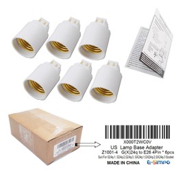 E-simpo® 6-Pack G24 to E27 Lamp Base Converter,15.5mm 4pin,G24Q to E26 Adapter, GX24Q to E27, Lamp Holder Converter, Rohs Need Bypass Ballast