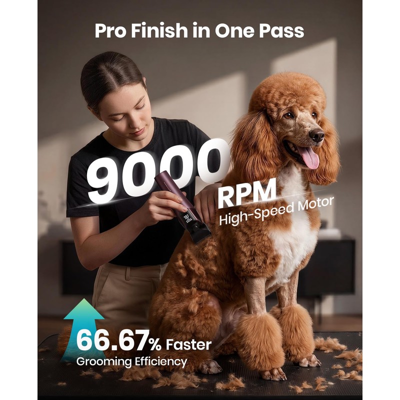 Professional Dog Clippers for Grooming Thick Hair, 9000RPM 5 Speed