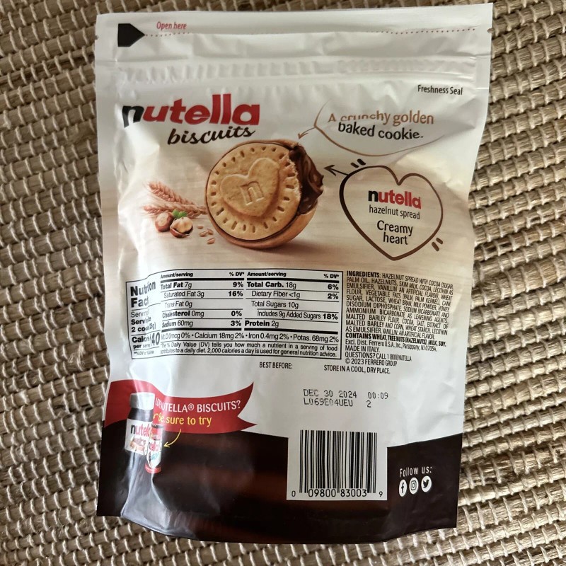 Nutella Biscuits Cookies filled with Nutella Hazelnut Spread, 9.7 OZ