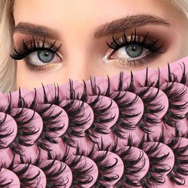outopen 10 Pairs Wispy False Eyelashes Doll Manga Lashes 20mm Wet Long Dramatic Fairy Fake Eyelashes Long Strip Lashes
