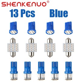 SHENKENUO 13Pcs LED Car Interior Light Kit  Blue for Dome Map License Plate Bulbs