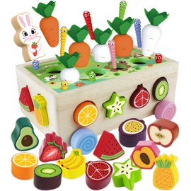 Airlab Montessori Toy from 1 Year, Wooden Toy for Children, 7-in-1 Carrot Harvest Motor Skills Toy, Farm Game Made of Wood, Children's Toy, Educational Toy, Gift for Girls and Boys