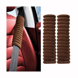 KHGUZ Car Seat Belt Cover, 2PCS Plush Soft Vehicle Seatbelt Shoulder Neck Pad, Comfortable Driving Automotive Interior Safety Strap Protector Accessories, Universal for SUV, Sedan, Truck (Brown)