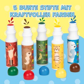 Lutz Mauder Stamp Marker Painting and Stamp Pens Glossy Dots, Pack of 5 Different TapirElla Designs in Bright Colours, Colouring Pens and Stamps in Five Colours