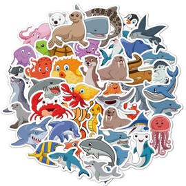 100 Pieces Sea Animals Stickers for Kids, Waterproof Fish Stickers for Water Bottles, Scrapbook, Laptop, Skateboard, Computer Stickers for Teens, Girls