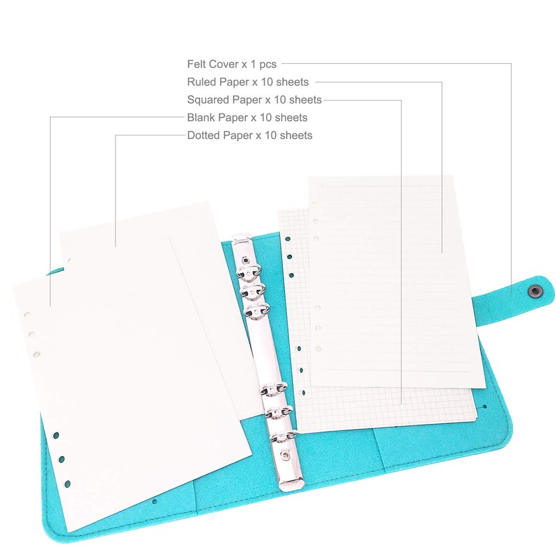 A6/ A5 6-Holes Felt Cover Round Ring View Binder File