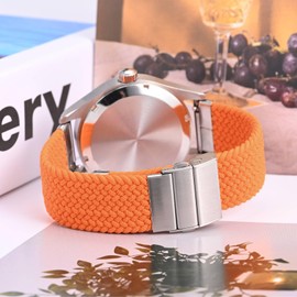 Anbeer Braided Nylon Watch Band Quick Release,18mm Stretchy Replacement Watch Strap,Orange with Silver Double Push Button Folding Clasp