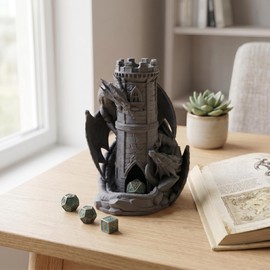 Drachen Cube Tower | DND Dice Tower da tavolo RPG P&P DSA Fantasy Dungeons Dragons pronto da dipingere, grigio scuro (non verniciato), L - Standard Würfel bis 25mm ⌀, fantasia, marittimo, effetto