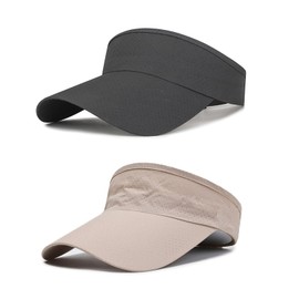 FOUNSHO 2PCS Sonnenvisier Kappe für Männer Frauen, Damen Sport Baseball Hut Schnell Dry Atmungsaktive Mesh Sommer Einstellbare Visier Hüte für Golf Tennis, Schwarz+Beige, M-L