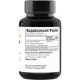 MONOHERB Calendula Flower Extract 1000 mg - 90 Vegetarian Capsules