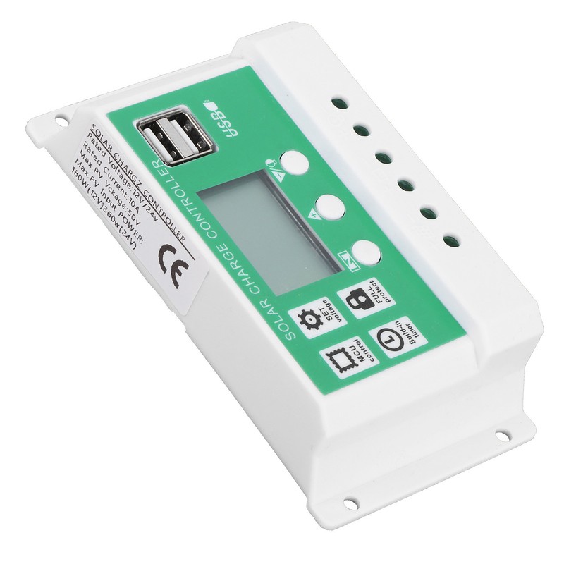 LCD Solar Charge Controller Adjustable 10A 12V 24V PWM Charging