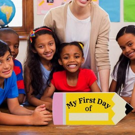 Soochat Back to School Wood Sign Plaque First Day of School Board Double Sided Pencil Wooden Decoration Preschool Chalkboard for Back to Schools Decorations Supplies