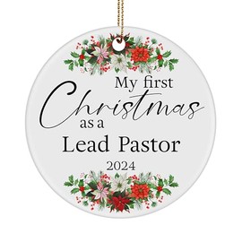 My First Christmas as a Lead Pastor 2024 Ornament Friend Coworker Office Gifts for Merry Xmas Happy New Year 2025 Party Decoration Tree Hanging Round Circle Ceramic Birthday