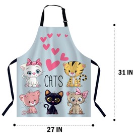 BGBDEIA Cute Cartoon Cats and Hearts Chefs Apron, Cooking and Baking Apron for Men and Women, Kitchen Apron, Butchers Apron, BBQ & Catering Bibs