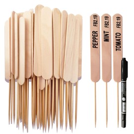 MINELEVEN 50pcs Plant Lable Garden Maker Sticks for Flowers,Herbs,Potted Plant,Seed,Nature Wood Plant Sign Tags. (Strip Wood 50pcs)