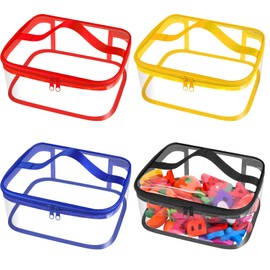 4 Pcs Clear PVC Toy Storage Bags with Handles 9.1x6.7x3.9 Inch Travel Toiletry Bags Waterproof Toy Storage Organizer Pouch with Zipper, Toys Board Game Storage Container for Building Blocks Puzzle