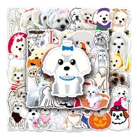 Pack of 50 MalteseDog Stickers Water Bottles Laptop Phone Guitar Skateboard Computer Suitcase Bicycle Dog Vinyl Stickers Waterproof Aesthetic Stickers for Teenagers Children Adults