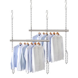 Hanging Closet Rod, Adjustable Width and Height Closet Rods Extender, 17-28inch Heavy-Duty Stainless Steel Bar, Space-Saving Closet Rod Hanging Clothes, 2Pack(Silver)