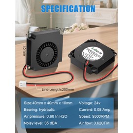 AmRunJe 2 Packs 40mm 24v Blower Replacement Fan for 3D Printer 9500 RPM High Speed Mini Brushless Cooling Fan for Ender 3 pro Inverter Welding Helmet humidor