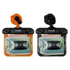 TOTOPAC 2Pack Waterproof Car Key FOB Case Floating Wallet Pouch for Remote Keys ID Credit Card Cash Money Submersible Dry Bag Holder (2, Black + Orange)