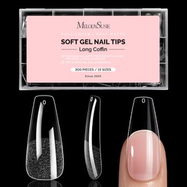 MelodySusie Long Coffin X Nail Tips - 300Pcs Clear Acrylic, Half Matte Full Cover Press on Nails for DIY Extension & Salon Use,15 Sizes Pre-Shaped for Long-Lasting Manicure