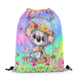 Loussiesd Koala Drawstring Backpack 40x33cm Cute Koala Sports Drawstring Sackpack for Women Men Cartoon Butterfly Gym String Bag Kawaii Wild Animals Drawstring Bags Tie Dye Waterproof