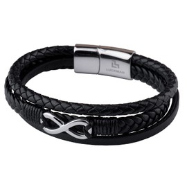 LUCKMAN Pulsera Hombre de Infinito, Brazalete de Cuero Piel Vegana y Acero Inoxidable Color Plata, Broche Magnético – Joyería y Accesorios para Hombre, Regalos para Hombre Originales y Regalos para Papá, Modelo Felix
