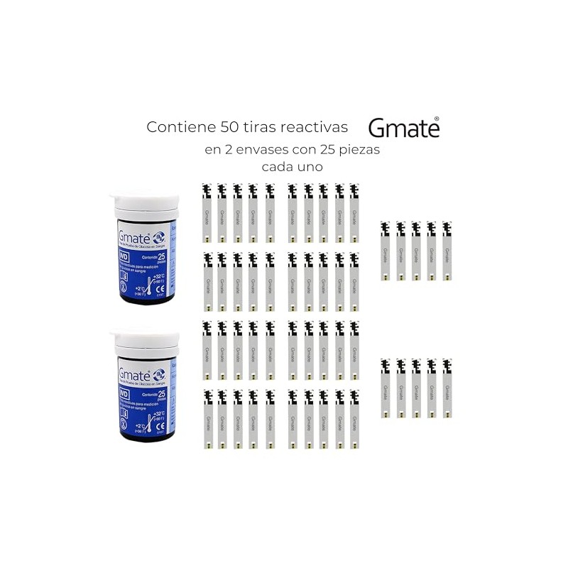 GMATE Tiras Reactivas con 50 Piezas.Glucómetros compatibles Familia GMATE. 2