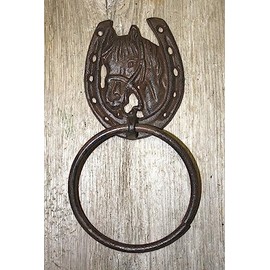 Cast Iron Antique Style Rustic Horse Door Knocker Western Cowboy Towel Ring - Durable Decorative Vintage Decor
