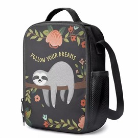 chaqlin Kids Children School Food Lunch Boxes with Adjustable Shoulder Straps,Cute Follow Your Dream Sloth Printed Lunch Bags for Boys Girls,Travel Sling Messenger Pouch
