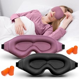 2 pieza Antifaz para dormir 3D para mujeres y hombreSuave Seda Cómoda Correa Ajustable Máscara para Dormirvenda para los ojos, bloquea la luz, para...