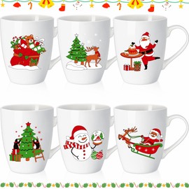 Shellwei 6 Pack Christmas Coffee Mugs 11 oz Holiday Ceramic Mugs Set Xmas Tea Cups with Handles Bulk Reusable Ceramic Coffee Cups for Women Men Teachers Appreciation Christmas Gifts(Funny)