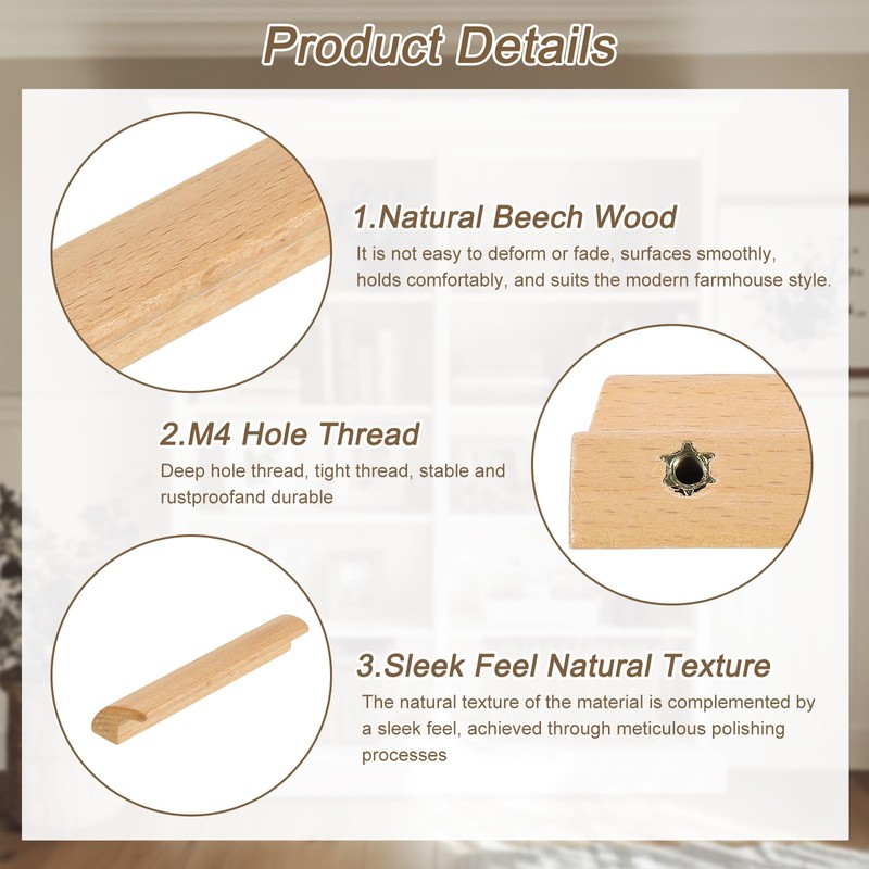 sourcing map 2Pcs Wood Drawer Pulls Handles, 64 mm/2.5" Hole