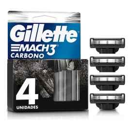 Repuestos para Rastrillo de Afeitar Gillette Mach3 Carbono con Carbón Activado 4 piezas