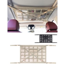 【LIUSHUYAN 2025 Evolution Cross Structure】Car Ceiling Storage Anti-Sag Roof Net 2-Layer Type Car Ceiling Net Easy Installation Car Camping Double Zipper Buckle Lock M Size (78×53cm) (Beige)