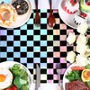 2 Pack Black and Iridescent Checkered Plastic Tablecloth, 54" x
