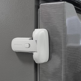 Fridge Lock for Kids, Refrigerator Lock Child Proof, Freezer Latches to Keep Door Closed, One Handed Operation, Strong Adhesive Tapes Included, White