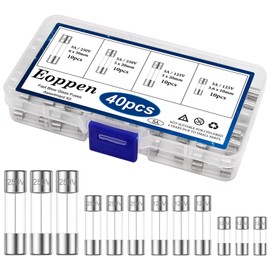 Eoppen 40Pcs 5A Fast Blow Glass Fuses Assortment Kit 5 Amp 4 Values 3.6x10 mm 125V / 5x20mm 125V & 250V / 6x30mm 250V Fuses Kit packag in a Clear Plastic Box