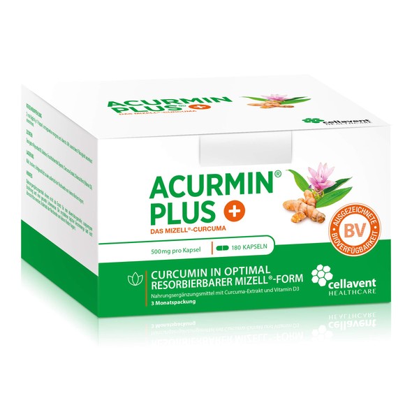 Turmeric Capsules High Dose by Acurmin Plus - Micellar Curcumin C14 Certified - Piperine Free 4260346850233 yellow 180.00