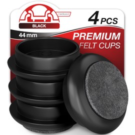 Medipaq Premium Felt Castor Cups for Wooden Floors & Smooth Surfaces - 4x Small 44mm diameter Black - Chair Leg Floor Protectors - Castors for Furniture - Furniture Cups