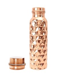 PRURA Copper Water Bottle Diamond Regular Pure Copper Bottle Yoga Water Bottle Ayurveda Health Benefits Leak Proof (900ml/30oz, Design 1)