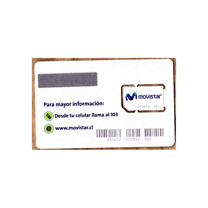 MOVISTAR CHILE, MINI / STANDARD SIZE SIM CARD, UN-ACTIVATED FOR