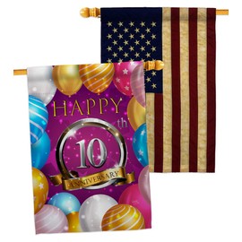 Breeze Decor Happy 10th Anniversary House Flag Pack Celebration Couple Married Wedding Occasion Party Valentines Vintage Applique Decoration Banner Small Garden Yard Gift Double-Sided, Made in USA